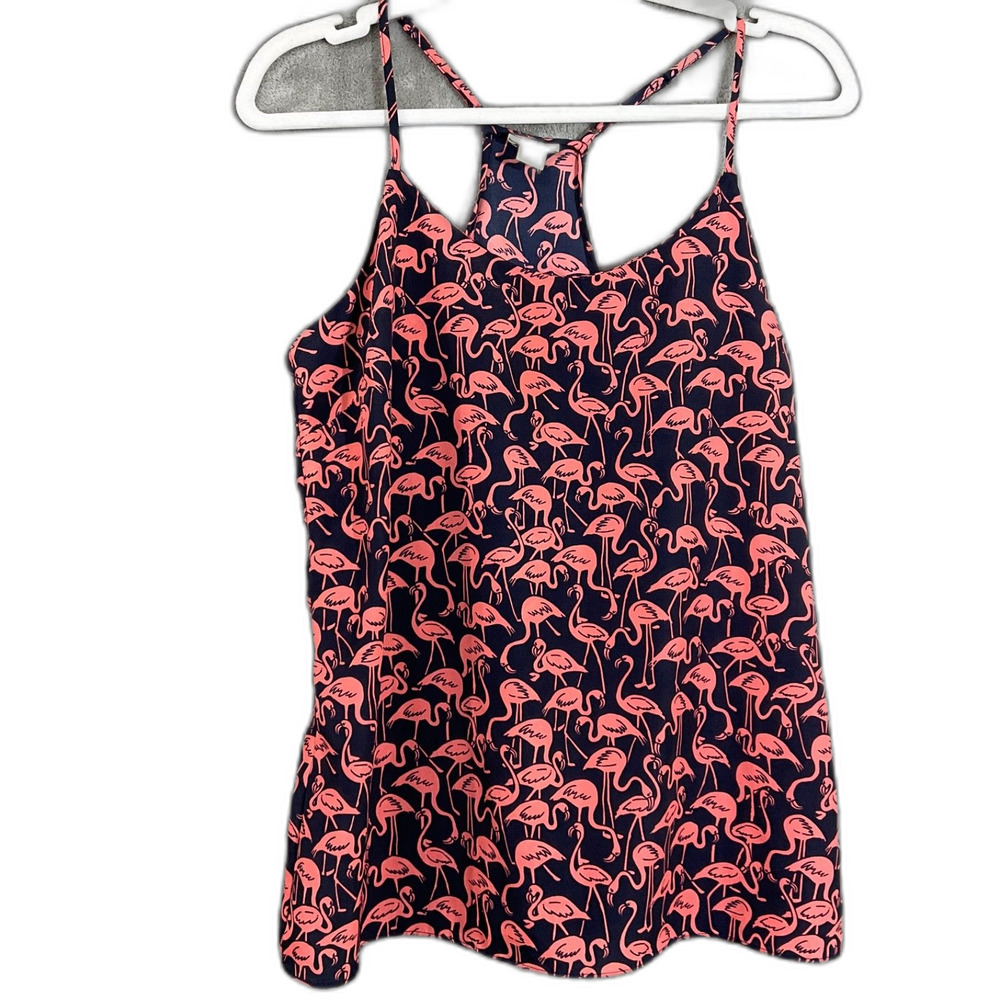 J Crew Flamingo Print Cami Top Tropical Preppy Retro Resort Tank Size 6